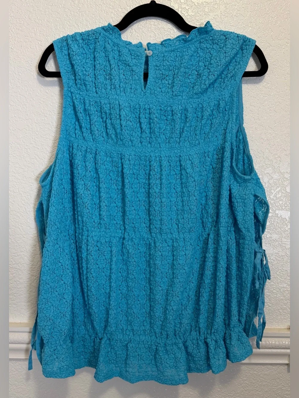 Free People Turquoise Textured Side-Tie Boho Cinch Me Top